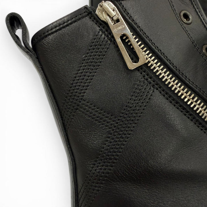極美品▼HERMES エルメス 182355ZH レザー Hロゴ入り サイドジップ レースアップ ハイカットスニーカー ブラック 41.5 メンズ 保存袋付き