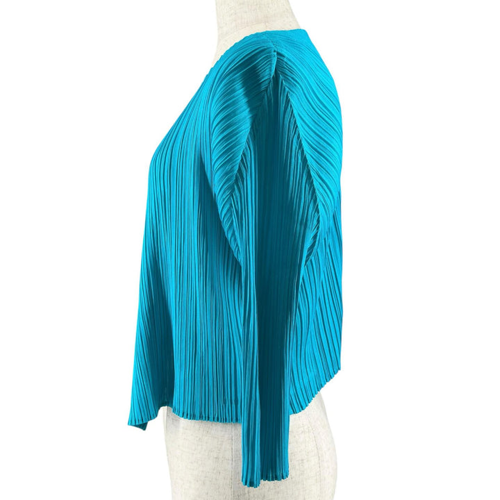 美品▲PLEATS PLEASE プリーツプリーズ イッセイミヤケ PP41-JO801 フロントオープン カーディガン ライトブルー 3 日本製 正規品