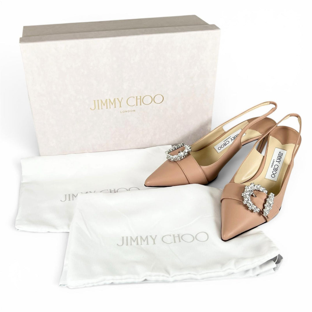 未使用品▲JIMMY CHOO ジミーチュウ J000162515365 CHERI SB 65 クリスタルバックル レザーパンプス 36.5 伊製 レディース 箱・保存袋付き