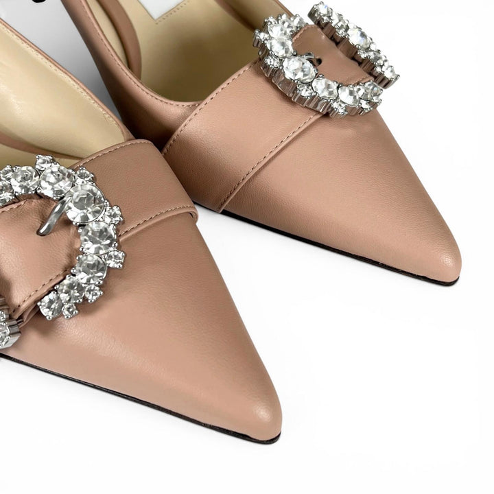 未使用品▲JIMMY CHOO ジミーチュウ J000162515365 CHERI SB 65 クリスタルバックル レザーパンプス 36.5 伊製 レディース 箱・保存袋付き