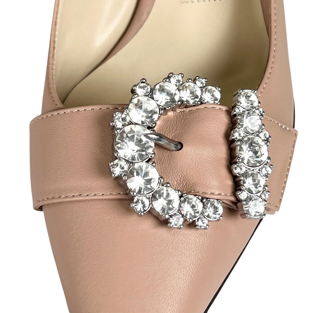 未使用品▲JIMMY CHOO ジミーチュウ J000162515365 CHERI SB 65 クリスタルバックル レザーパンプス 36.5 伊製 レディース 箱・保存袋付き