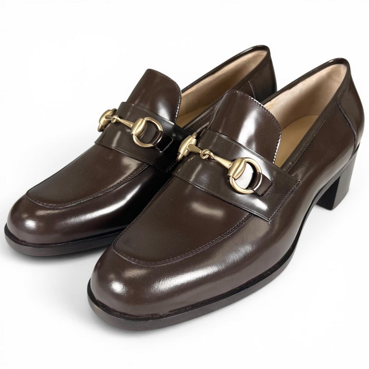 未使用品▲GUCCI グッチ ヴィンテージ 100 0356 デッドストック ホースビット レザーパンプス ダークブラウン ゴールド金具 39 レディース