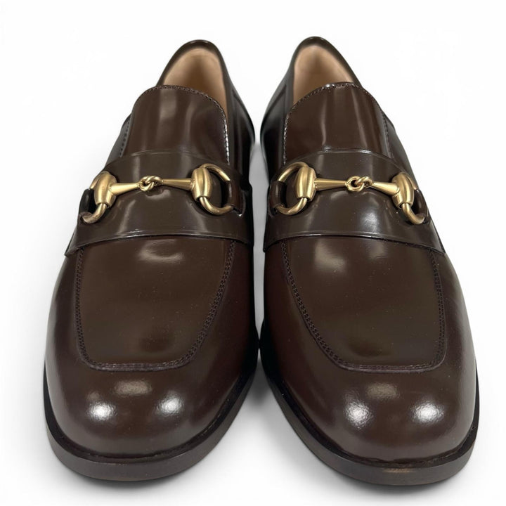 未使用品▲GUCCI グッチ ヴィンテージ 100 0356 デッドストック ホースビット レザーパンプス ダークブラウン ゴールド金具 39 レディース