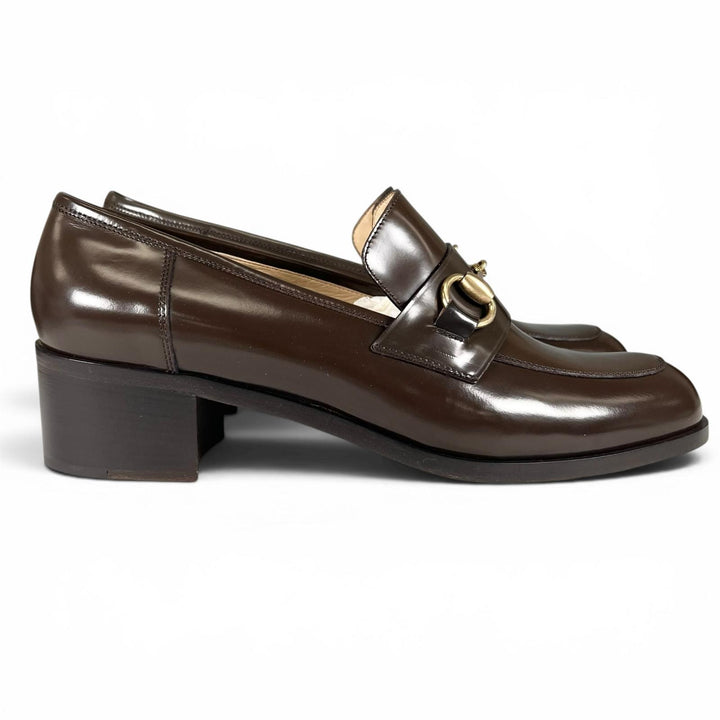 未使用品▲GUCCI グッチ ヴィンテージ 100 0356 デッドストック ホースビット レザーパンプス ダークブラウン ゴールド金具 39 レディース
