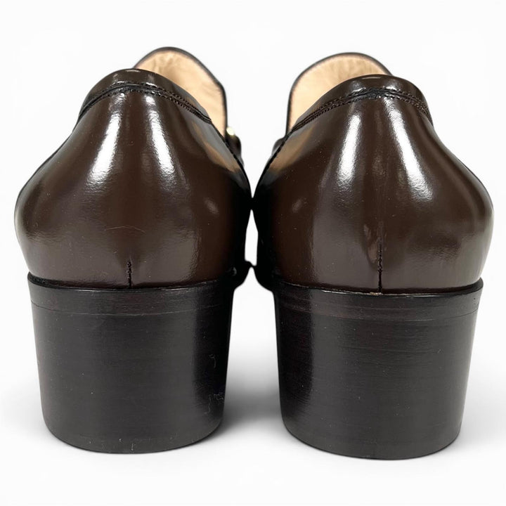 未使用品▲GUCCI グッチ ヴィンテージ 100 0356 デッドストック ホースビット レザーパンプス ダークブラウン ゴールド金具 39 レディース