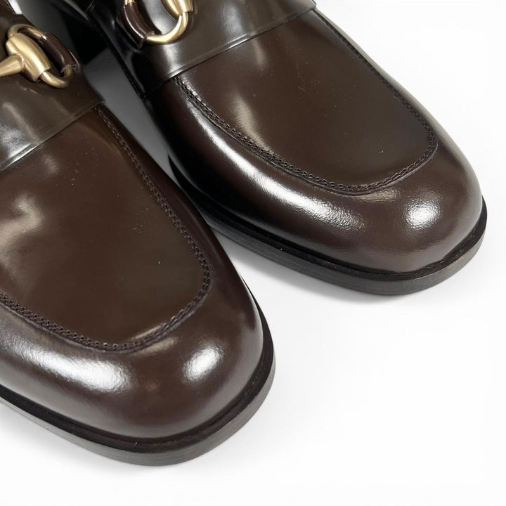 未使用品▲GUCCI グッチ ヴィンテージ 100 0356 デッドストック ホースビット レザーパンプス ダークブラウン ゴールド金具 39 レディース