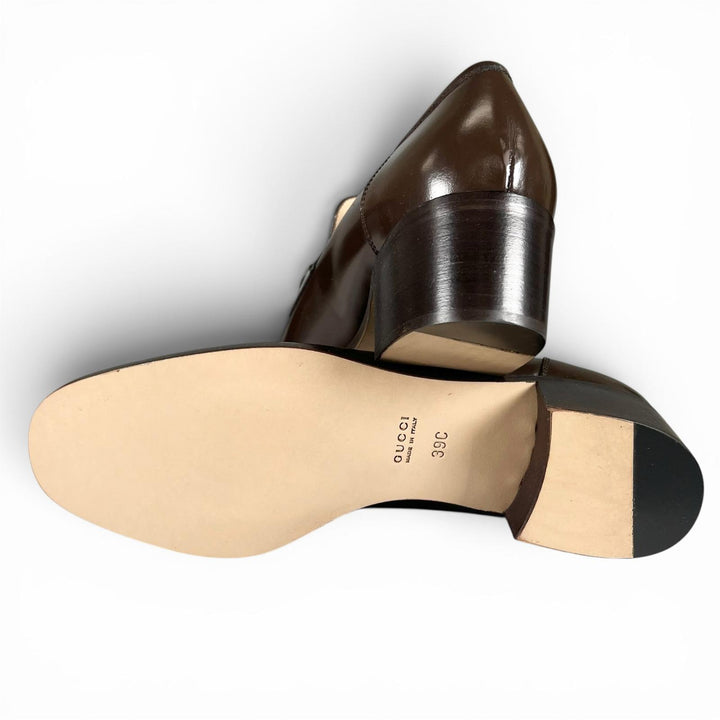 未使用品▲GUCCI グッチ ヴィンテージ 100 0356 デッドストック ホースビット レザーパンプス ダークブラウン ゴールド金具 39 レディース