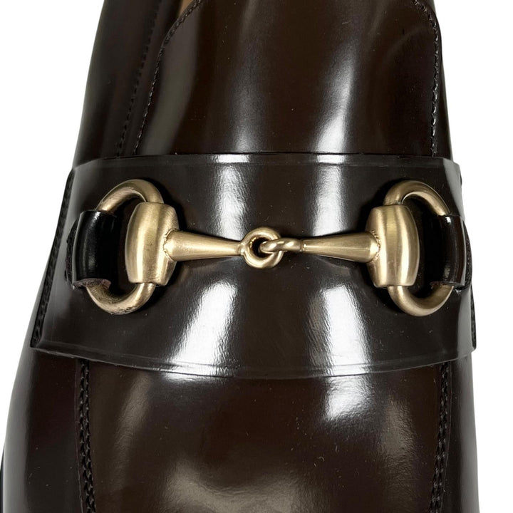 未使用品▲GUCCI グッチ ヴィンテージ 100 0356 デッドストック ホースビット レザーパンプス ダークブラウン ゴールド金具 39 レディース