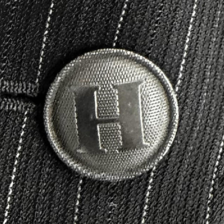 美品★HERMES エルメス ヴィンテージ Hロゴボタン ストライプ柄 シングル テーラードジャケット ブラック 44 仏製 正規品 レディース
