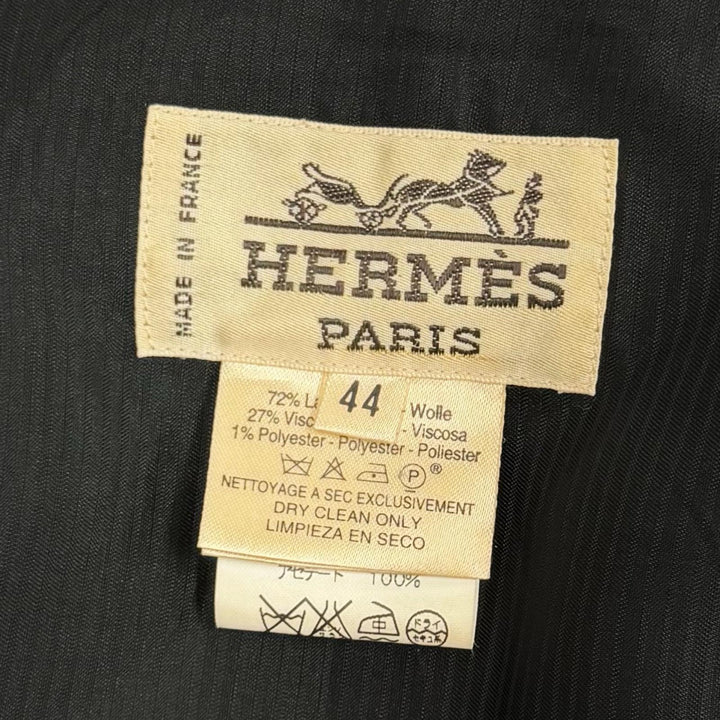 美品★HERMES エルメス ヴィンテージ Hロゴボタン ストライプ柄 シングル テーラードジャケット ブラック 44 仏製 正規品 レディース