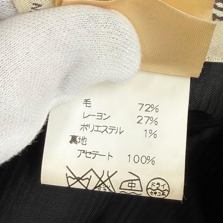 美品★HERMES エルメス ヴィンテージ Hロゴボタン ストライプ柄 シングル テーラードジャケット ブラック 44 仏製 正規品 レディース
