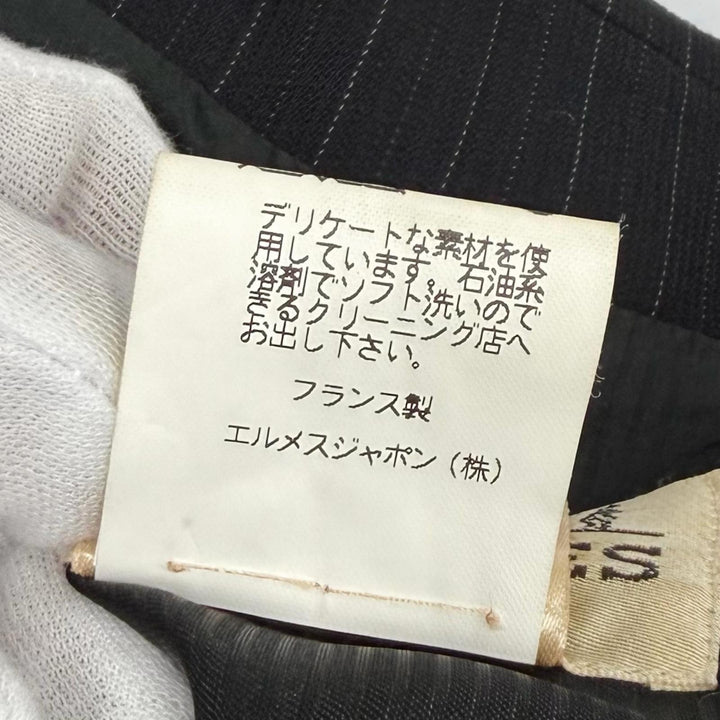 美品★HERMES エルメス ヴィンテージ Hロゴボタン ストライプ柄 シングル テーラードジャケット ブラック 44 仏製 正規品 レディース