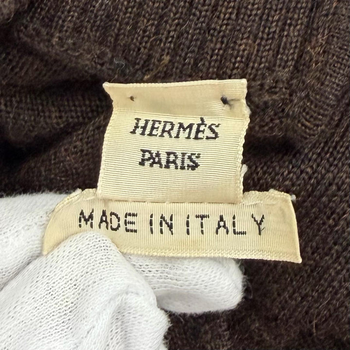 美品★HERMES エルメス カシミヤ シルク混 シェーヌダンクルチェーン付 Aライン ニット ロングワンピース ドレス ブラウン 38 イタリア製