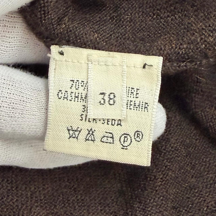 美品★HERMES エルメス カシミヤ シルク混 シェーヌダンクルチェーン付 Aライン ニット ロングワンピース ドレス ブラウン 38 イタリア製