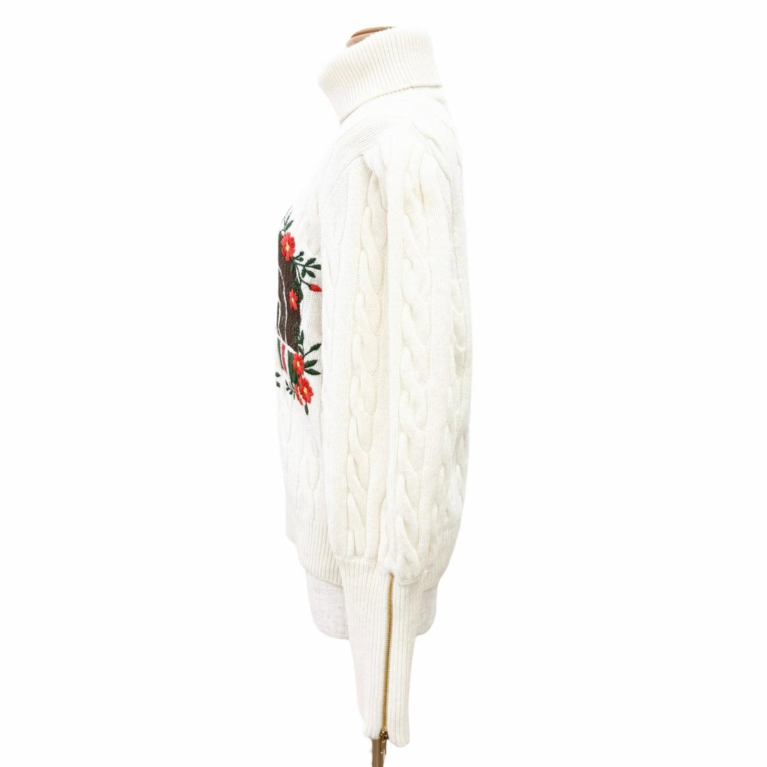 極美品△GUCCI×THE NORTH FACE グッチ ザノースフェイス 671689 ロゴ刺繍 ケーブル編み タートルネック ニット L 正規品 定価225500円