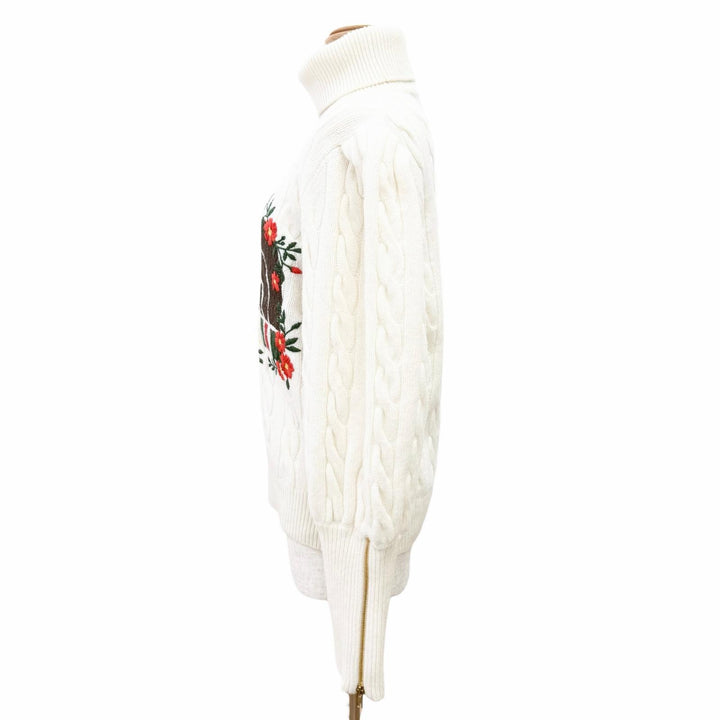 極美品△GUCCI×THE NORTH FACE グッチ ザノースフェイス 671689 ロゴ刺繍 ケーブル編み タートルネック ニット L 正規品 定価225500円