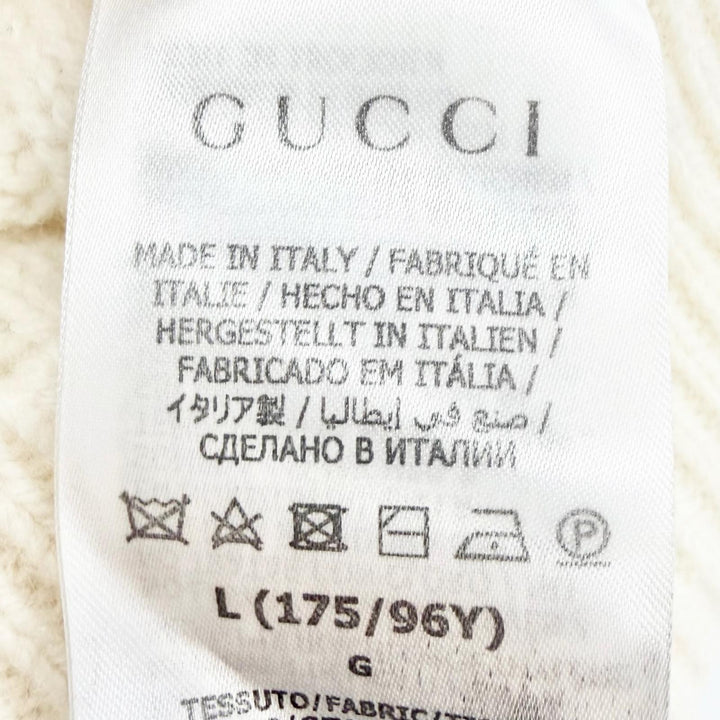 極美品△GUCCI×THE NORTH FACE グッチ ザノースフェイス 671689 ロゴ刺繍 ケーブル編み タートルネック ニット L 正規品 定価225500円