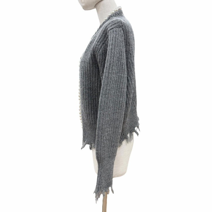 極美品◇MADISONBLUE マディソンブルー 22AW ウール100％ PEARL DAMAGE CD BRITISH WOOL パール付 ダメージ加工 カーディガン 00 正規品