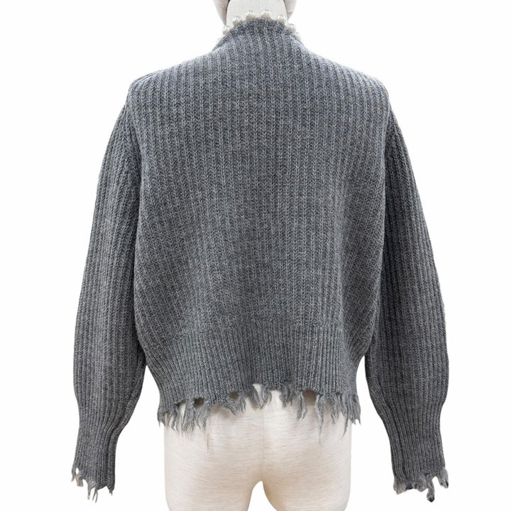 極美品◇MADISONBLUE マディソンブルー 22AW ウール100％ PEARL DAMAGE CD BRITISH WOOL パール付 ダメージ加工 カーディガン 00 正規品