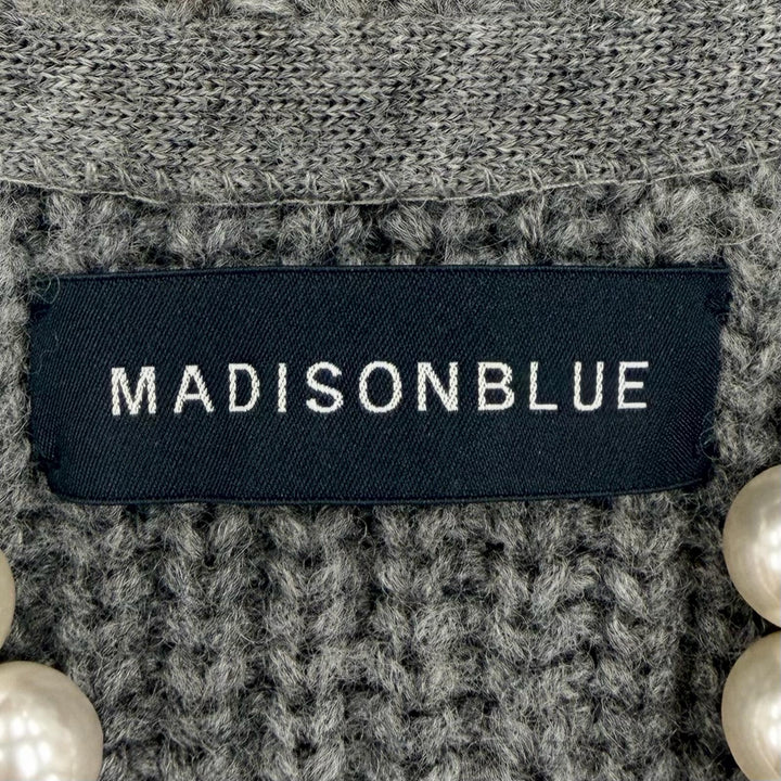 極美品◇MADISONBLUE マディソンブルー 22AW ウール100％ PEARL DAMAGE CD BRITISH WOOL パール付 ダメージ加工 カーディガン 00 正規品