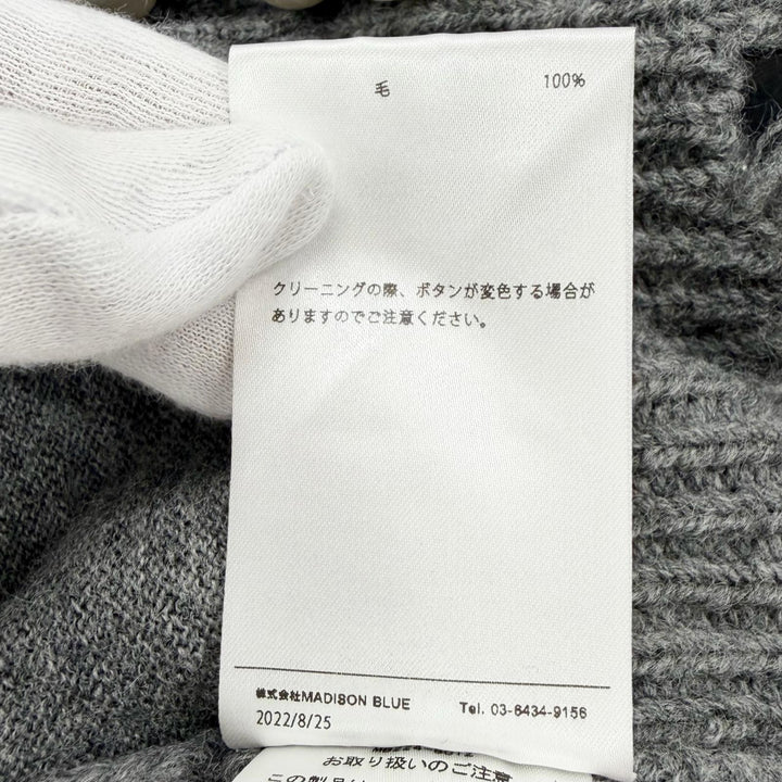 極美品◇MADISONBLUE マディソンブルー 22AW ウール100％ PEARL DAMAGE CD BRITISH WOOL パール付 ダメージ加工 カーディガン 00 正規品