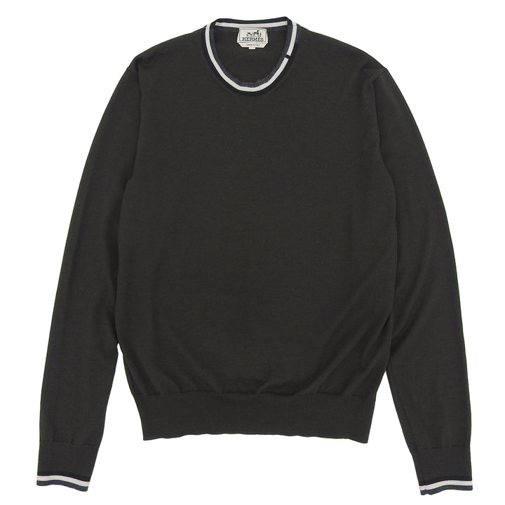 極美品▲HERMES エルメス 2024年製 467015HA カシミヤ シルク クルーネック ハイゲージニット セーター グリーン S 伊製 正規品 メンズ