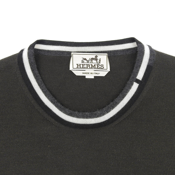 極美品▲HERMES エルメス 2024年製 467015HA カシミヤ シルク クルーネック ハイゲージニット セーター グリーン S 伊製 正規品 メンズ