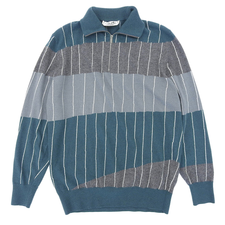 極美品▲HERMES エルメス 2019年製 カシミヤ100％ ピンストライプ ハーフジップ プルオーバー ニット マルチカラー XS 正規品 メンズ