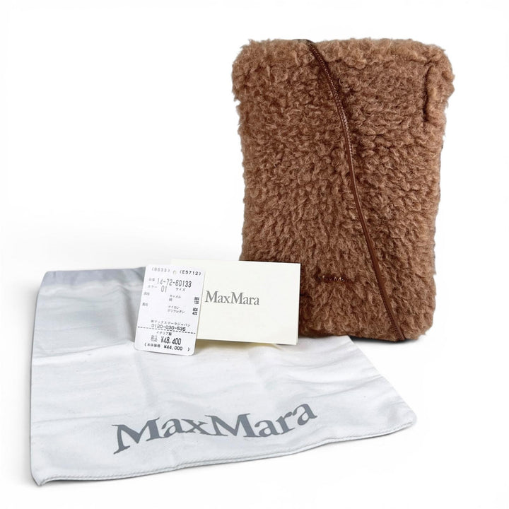極美品▲Max Mara マックスマーラ 14-72-60133 テディベア PHONE CASE キャメル シルク 携帯ケース ブラウン 伊製 定価48400円 保存袋付