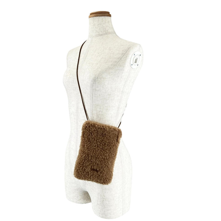 極美品▲Max Mara マックスマーラ 14-72-60133 テディベア PHONE CASE キャメル シルク 携帯ケース ブラウン 伊製 定価48400円 保存袋付