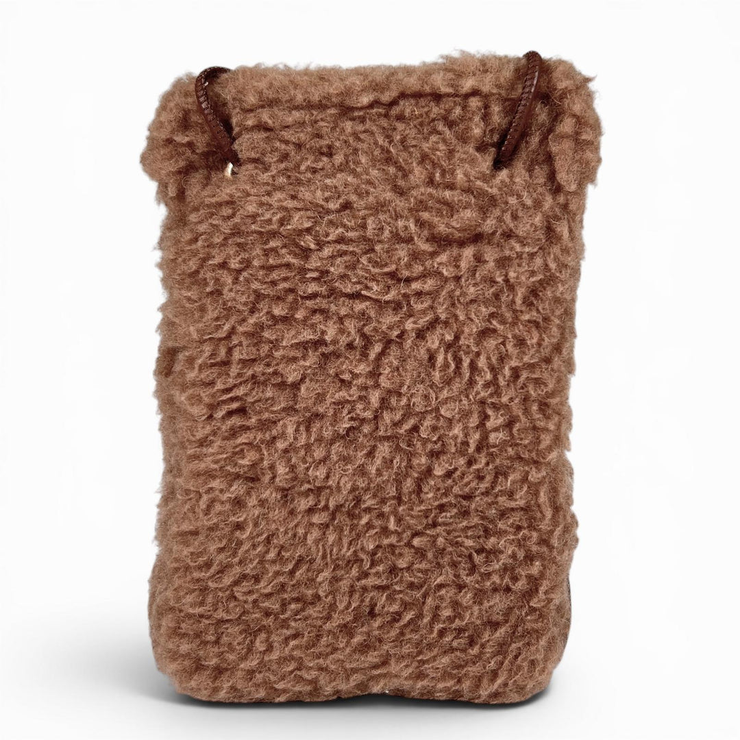 極美品▲Max Mara マックスマーラ 14-72-60133 テディベア PHONE CASE キャメル シルク 携帯ケース ブラウン 伊製 定価48400円 保存袋付