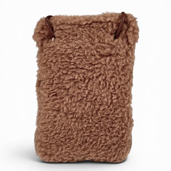 極美品▲Max Mara マックスマーラ 14-72-60133 テディベア PHONE CASE キャメル シルク 携帯ケース ブラウン 伊製 定価48400円 保存袋付