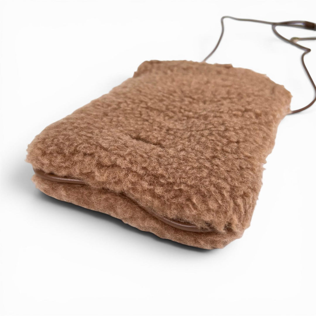 極美品▲Max Mara マックスマーラ 14-72-60133 テディベア PHONE CASE キャメル シルク 携帯ケース ブラウン 伊製 定価48400円 保存袋付