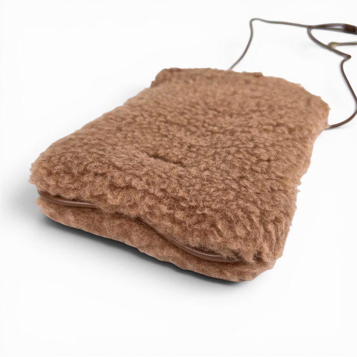 極美品▲Max Mara マックスマーラ 14-72-60133 テディベア PHONE CASE キャメル シルク 携帯ケース ブラウン 伊製 定価48400円 保存袋付