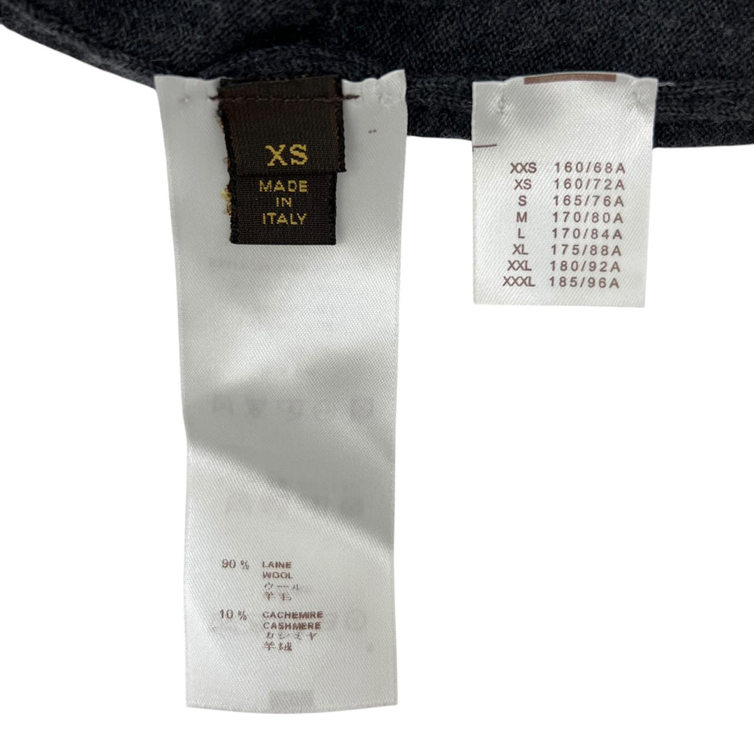 極美品▲LOUIS VUITTON ルイヴィトン ウール カシミヤ混 LV刺繡 Vネック 長袖 ニット グレー ブラック XS イタリア製 正規品 メンズ