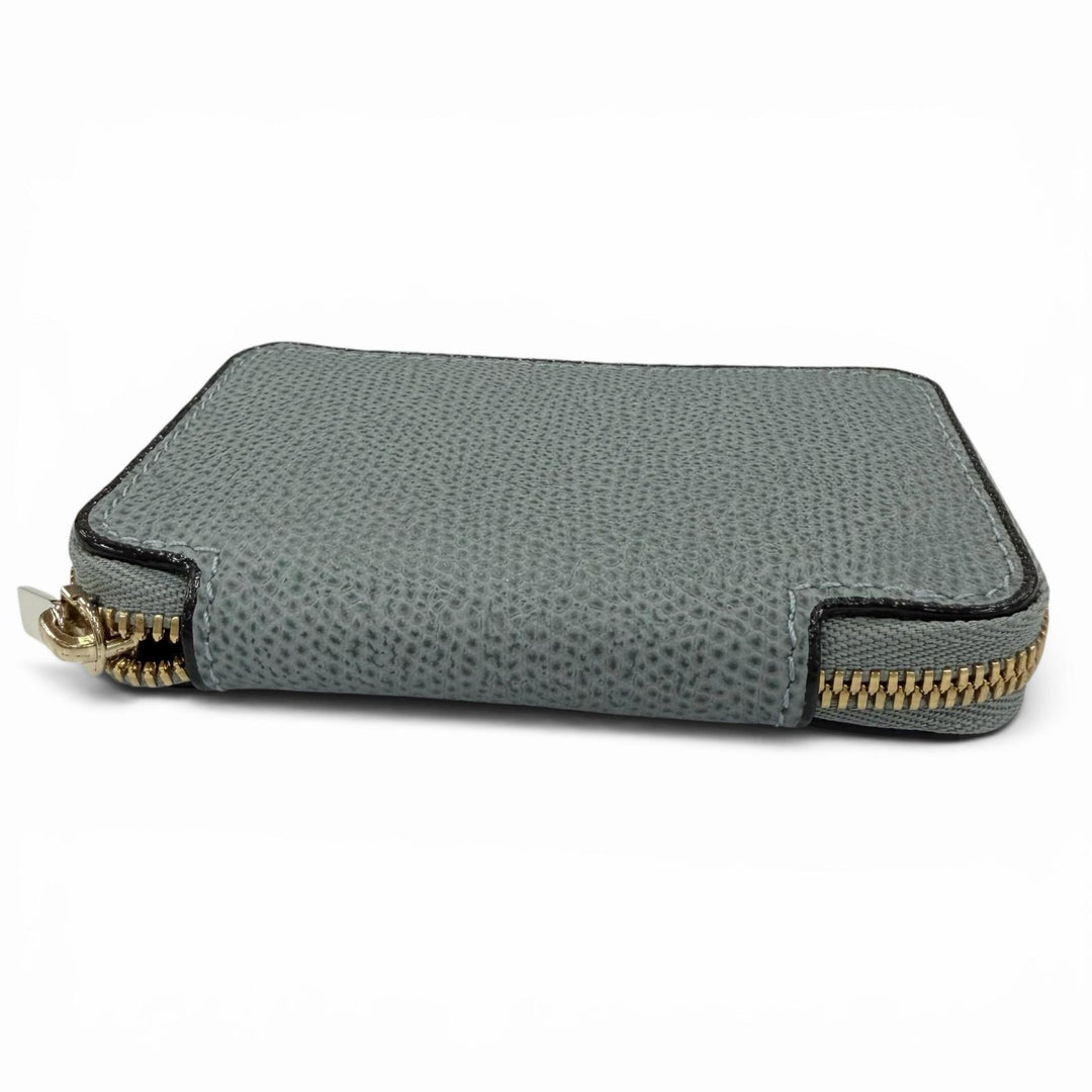 極美品☆Valextra ヴァレクストラ SGZA0007028LOCCP99 ラウンドジップ レザー ミニ ウォレット コインケース ブルーグレー イタリア製