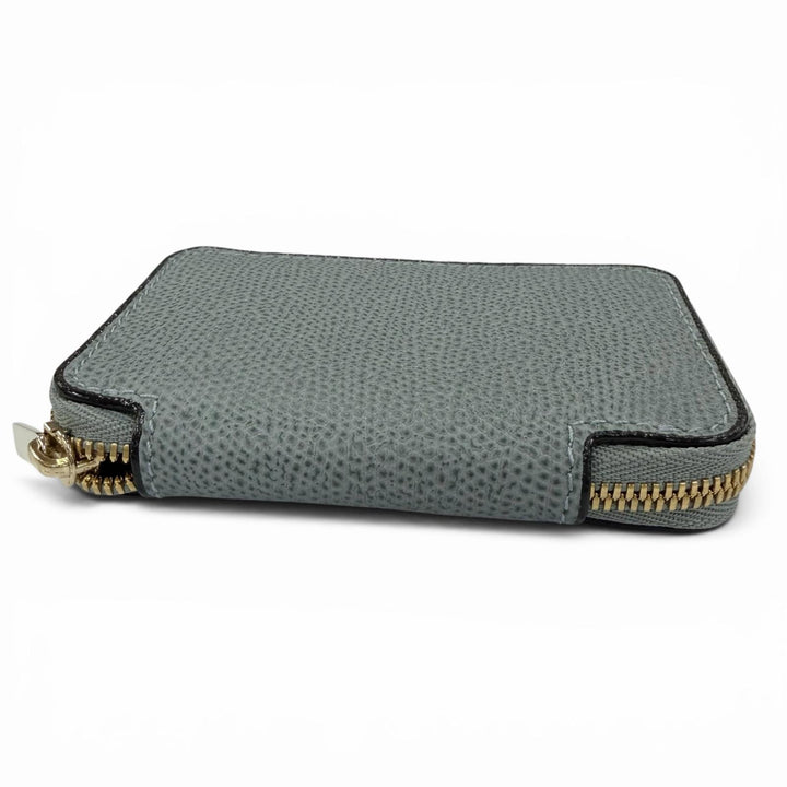 極美品☆Valextra ヴァレクストラ SGZA0007028LOCCP99 ラウンドジップ レザー ミニ ウォレット コインケース ブルーグレー イタリア製