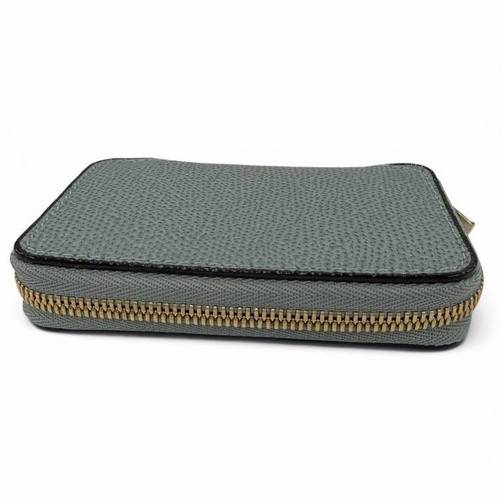 極美品☆Valextra ヴァレクストラ SGZA0007028LOCCP99 ラウンドジップ レザー ミニ ウォレット コインケース ブルーグレー イタリア製