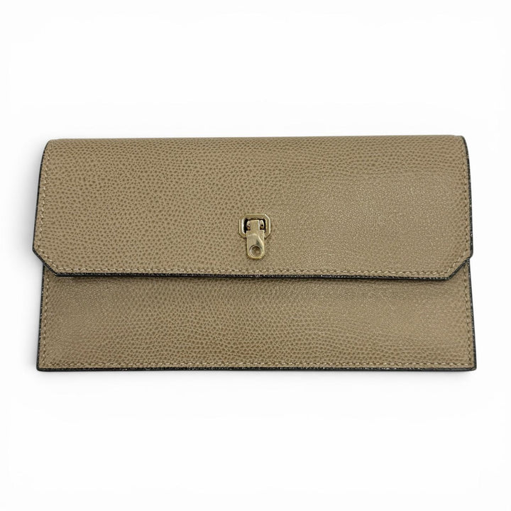 美品▼Valextra ヴァレクストラ SGBR0026028LOCPL99 シティウォレット レザー カードケース付 長財布 グレージュ ゴールド 定価160600円