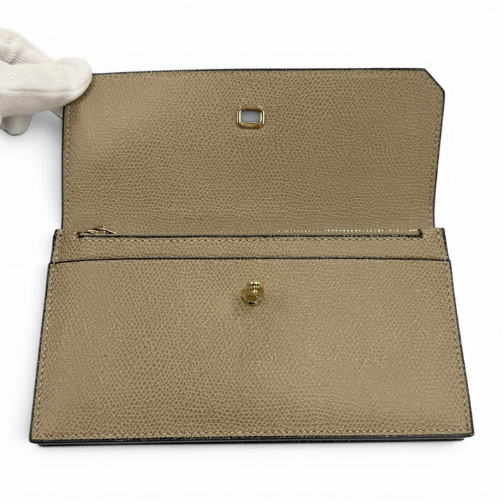 美品▼Valextra ヴァレクストラ SGBR0026028LOCPL99 シティウォレット レザー カードケース付 長財布 グレージュ ゴールド 定価160600円