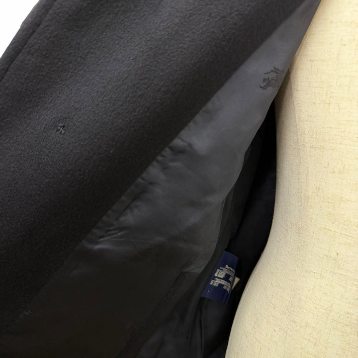 極美品□Burberrys バーバリー ヴィンテージ カシミヤ100％ 裏地ロゴ総柄 フライフロント ステンカラーコート 紺 Lサイズ相当 英国製