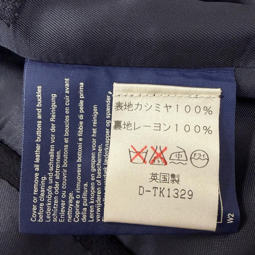 極美品□Burberrys バーバリー ヴィンテージ カシミヤ100％ 裏地ロゴ総柄 フライフロント ステンカラーコート 紺 Lサイズ相当 英国製