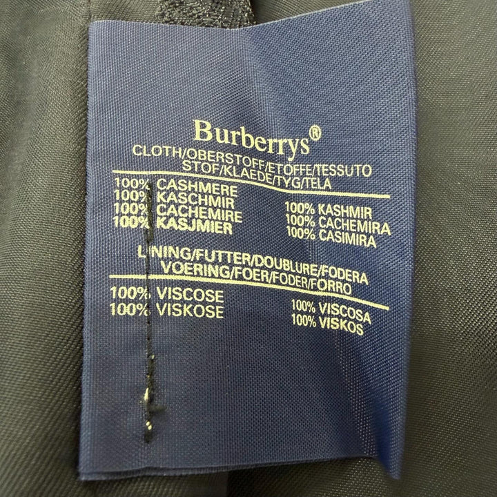 極美品□Burberrys バーバリー ヴィンテージ カシミヤ100％ 裏地ロゴ総柄 フライフロント ステンカラーコート 紺 Lサイズ相当 英国製