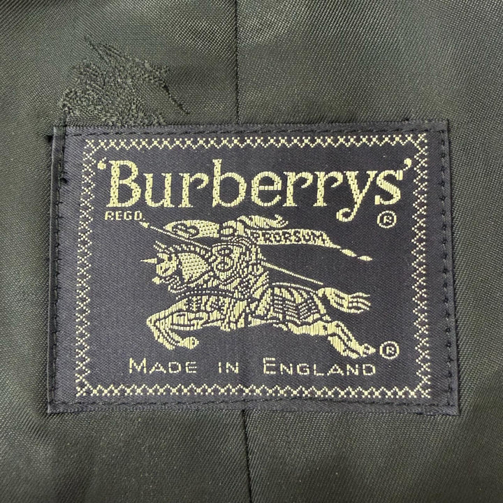 極美品□Burberrys バーバリー ヴィンテージ カシミヤ100％ 裏地ロゴ総柄 フライフロント ステンカラーコート 紺 Lサイズ相当 英国製
