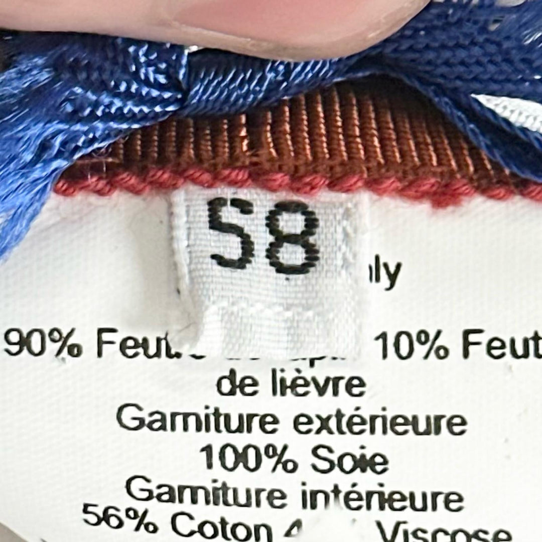 極美品▲HERMES エルメス ウール100% シルク スカーフリボン ラパンフェルト ハット ネイビー 58 イタリア製 正規品 レディース 保存袋付き
