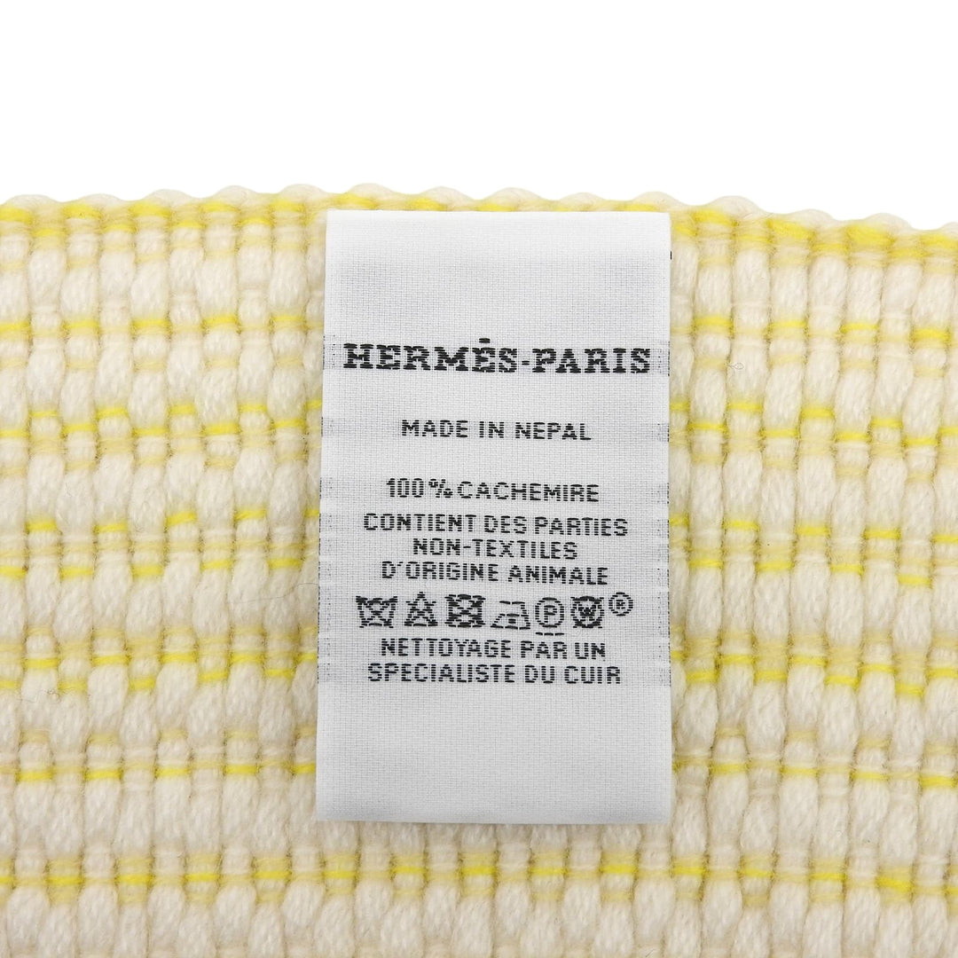 極美品▲HERMES エルメス H259087S カシミヤ100％ ウェイビーダブルフェイス フリンジ付き ストール マフラー イエロー レディース