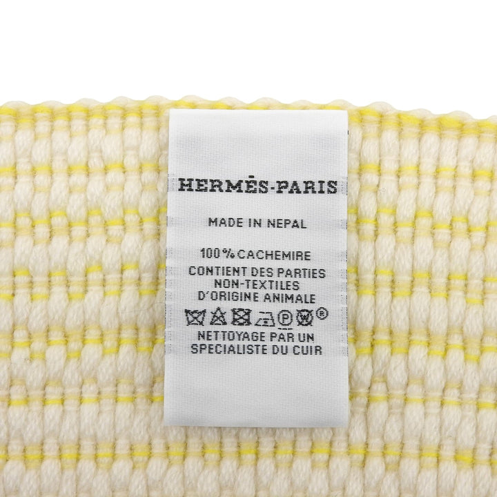 極美品▲HERMES エルメス H259087S カシミヤ100％ ウェイビーダブルフェイス フリンジ付き ストール マフラー イエロー レディース
