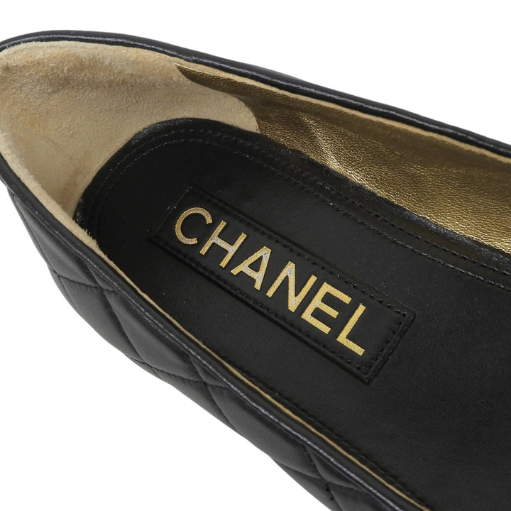 美品▲CHANEL シャネル 2023年製 23A G45047 バレリーナ ココマーク マトラッセ レザー フラットシューズ パンプス 35.5 イタリア製