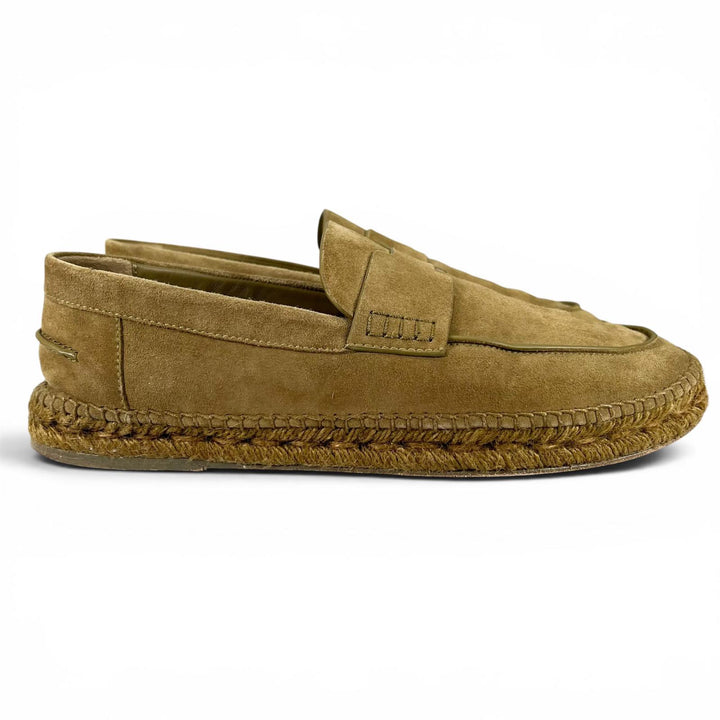 美品▲HERMES エルメス 21SS 211874 トリップ スウェードレザー Hロゴ エスパドリーユ スリッポン カーキ 41 スペイン製 メンズ 箱付き