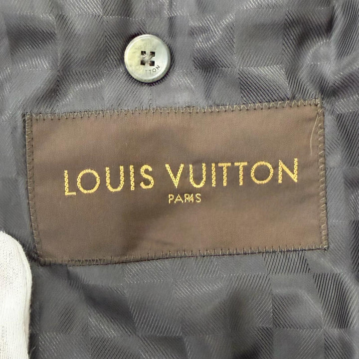 美品□LOUIS VUITTON ルイヴィトン カシミヤ100% 裏地ダミエ柄 ロング チェスターコート チャコールグレー 48 イタリア製 メンズ